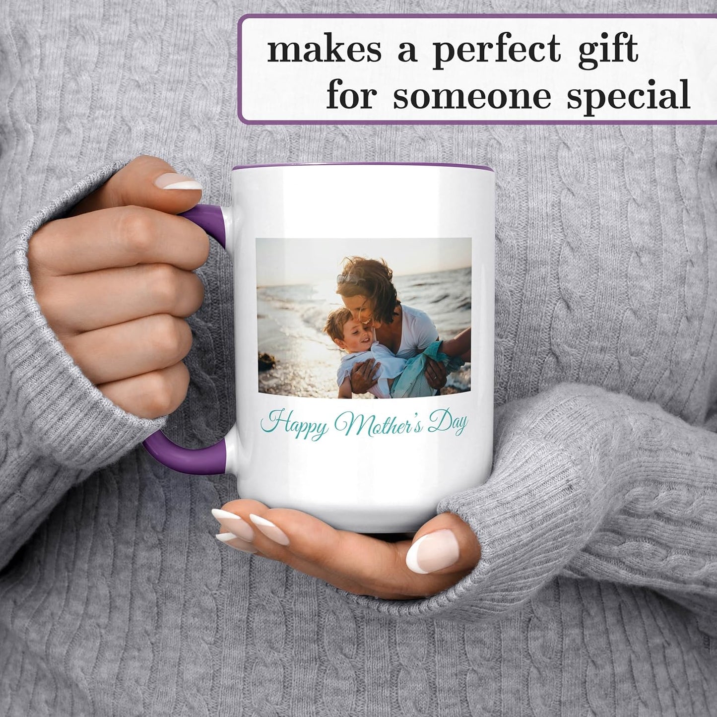 Personalized Coffee Mug, Custom Photo Text 15 Oz Ceramic Mug, Customized Picture Name Tea Cup, Unique Gift Idea, Taza Cafe Personalizadas Fotos, Cute Custom Gifts Mom Women Men, Mother's Day, Purple