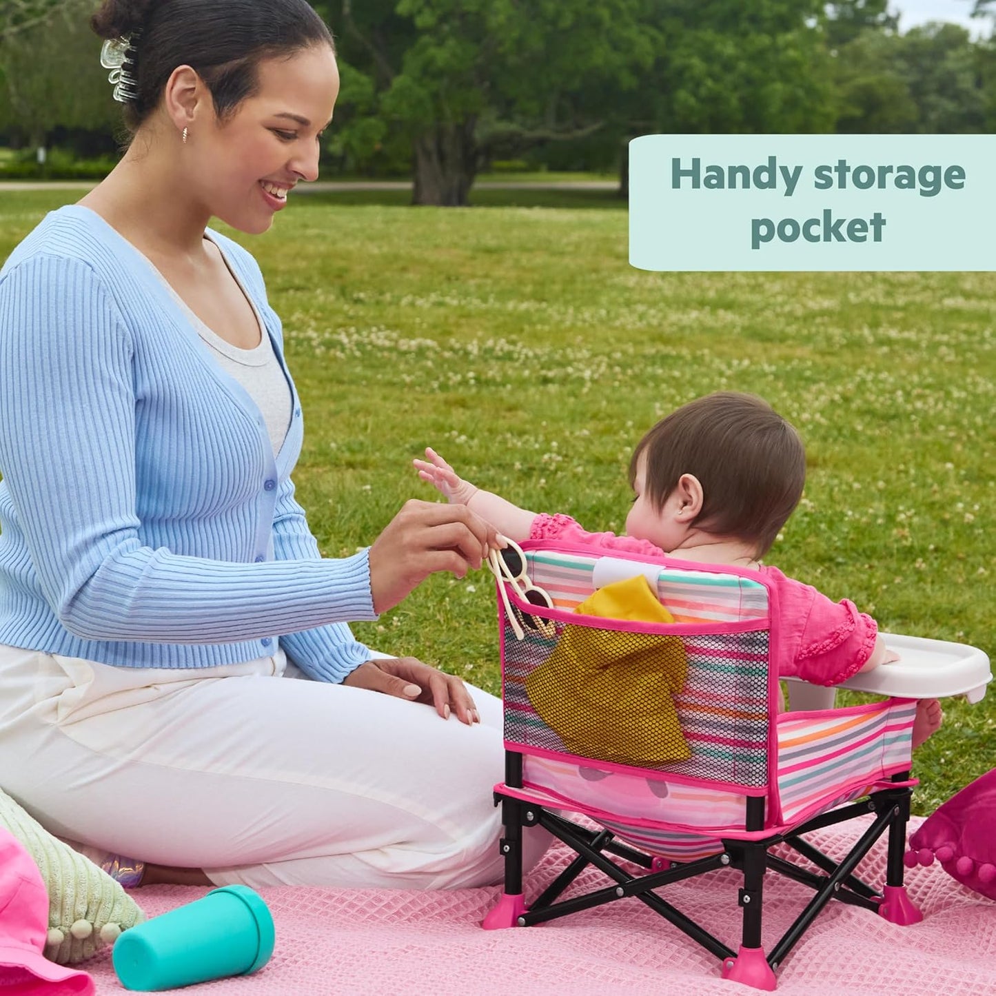 Bright Starts Disney Minnie Mouse Pop 'N Sit Portable Booster, Indoor/Outdoor Use, Floor Seat with Feeding Tray, 6 Mos - 3 Yrs