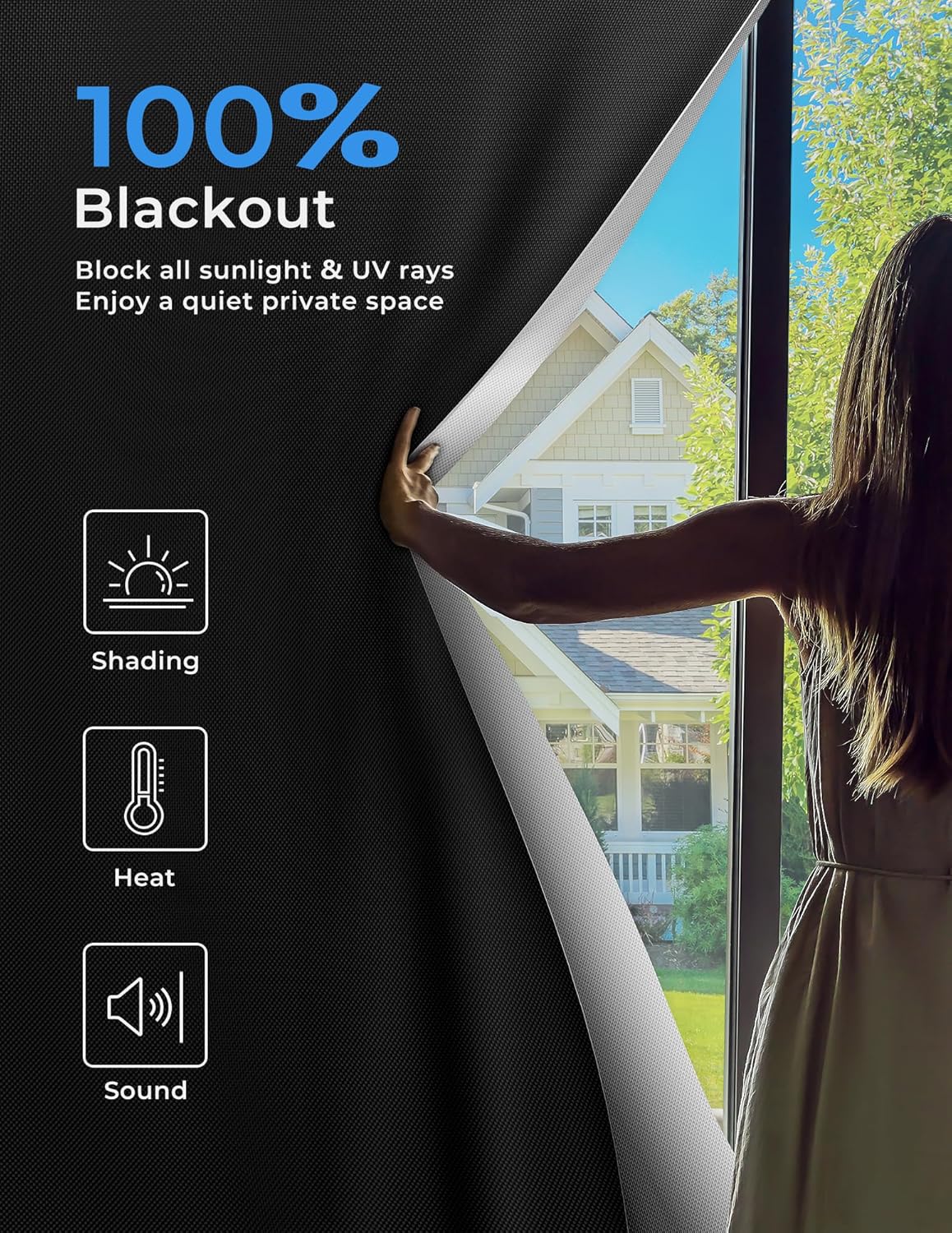 Sumobaby Blackout Curtains for Bedroom Portable 35"x40",No Drill Blackout Shades with Upgraded Hook&Loop Tapes,100% Black Out Window Cover,Thermal Insulated Blinds for Bedroom,Nursery(1 Panel,Black)