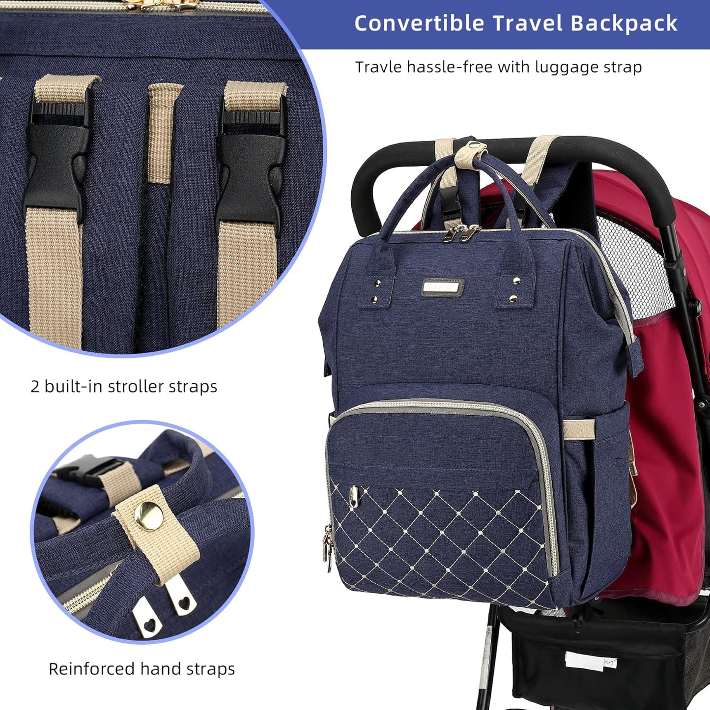 Diaper Bag Backpack, Diaper Bags for Baby Girls Boys, Baby Bags for Moms Dads, Nappy Changing Bag with Insulated Pockets,Multi-functional Waterproof Backpack with Stroller straps-Blue