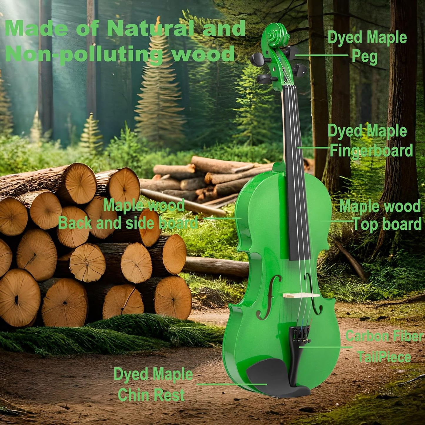 1/2 Fiddle Green Colored Premium Violin Outfit for Beginners Adults Kids With 5 Color Fingering Tape- Handcrafted Student Beginner Violin.