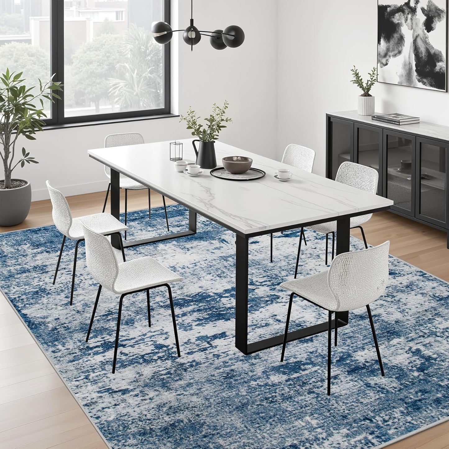 6x9 Area Rug Living Room Rug: Washable Modern Abstract Soft Thin Rug Indoor Floor No Slip Stain Resistant Carpet for Bedroom Dining Room Farmhouse Nursery Home Office - Blue