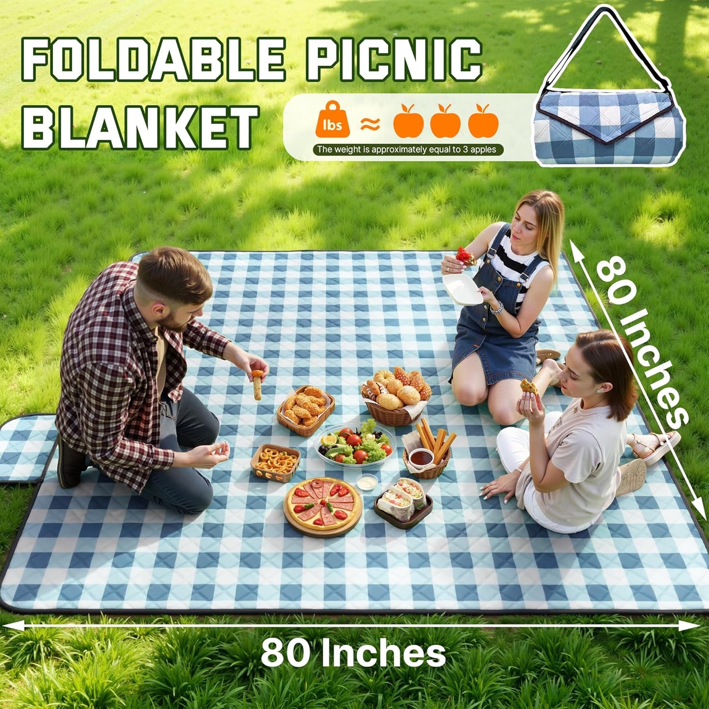 TigeJoy Extra Large Picnic Blanket Waterproof Foldable 80''x80'', Outdoor Picnic Mat Beach Blanket Sandproof for Park, Grass, Travel, Hiking, Camping Essentials, Gingham Picnic Blanket