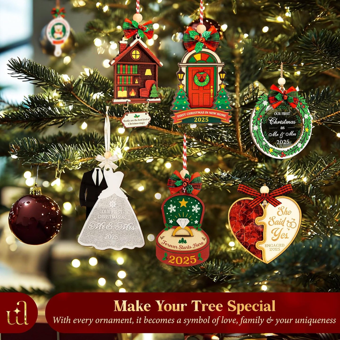 Our First Christmas As Mr and Mrs 2025 - Just Married Ornaments, Wedding Ornament for Couple, Unique Wedding Gifts for Bride and Groom, 1st Married Newlywed Christmas Ornaments 2025