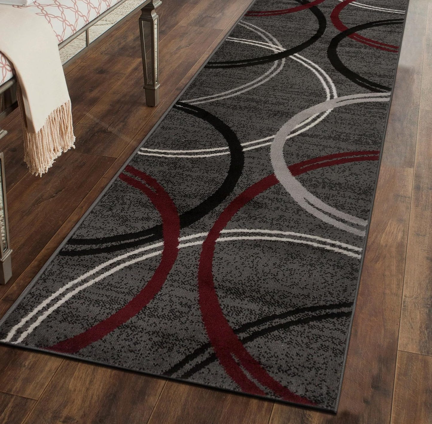 Rugshop Modern Wavy Circles Design Runner Rug 2' x 10' Red