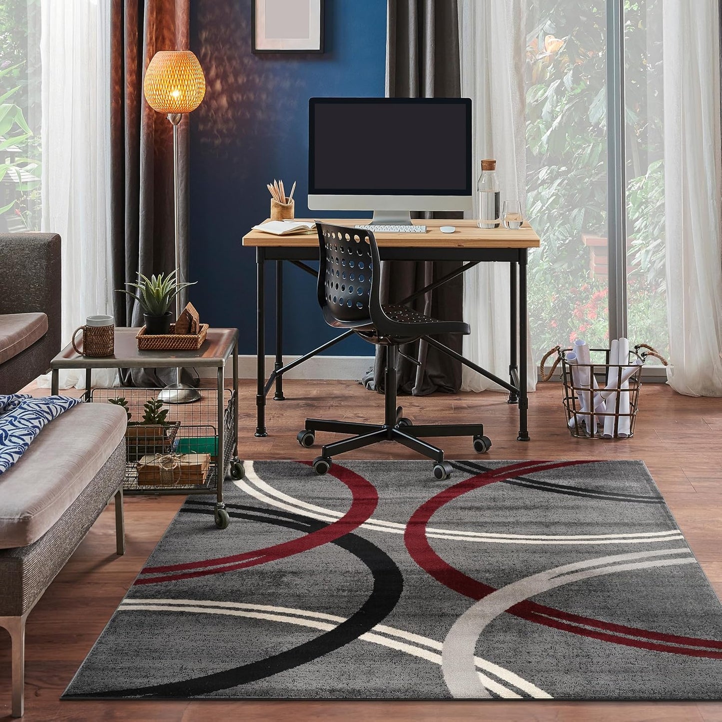 Rugshop Modern Wavy Circles Design Square Area Rug 6'6" x 6'6" Red