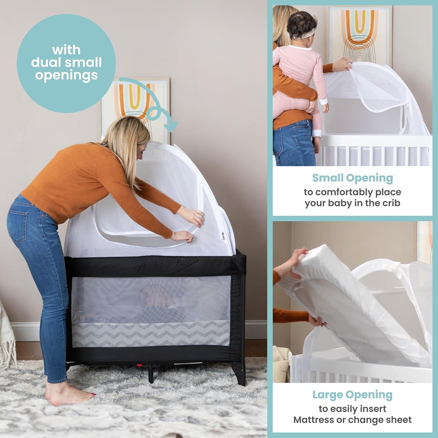 Premium Pack n Play Tent, Mini Crib Tent to Keep Baby from Climbing Out, Auto Pop Up Pack and Play Tent with Auto-Lock Zippers, Thick Velvety Breathable Mesh (Gray Chevron)