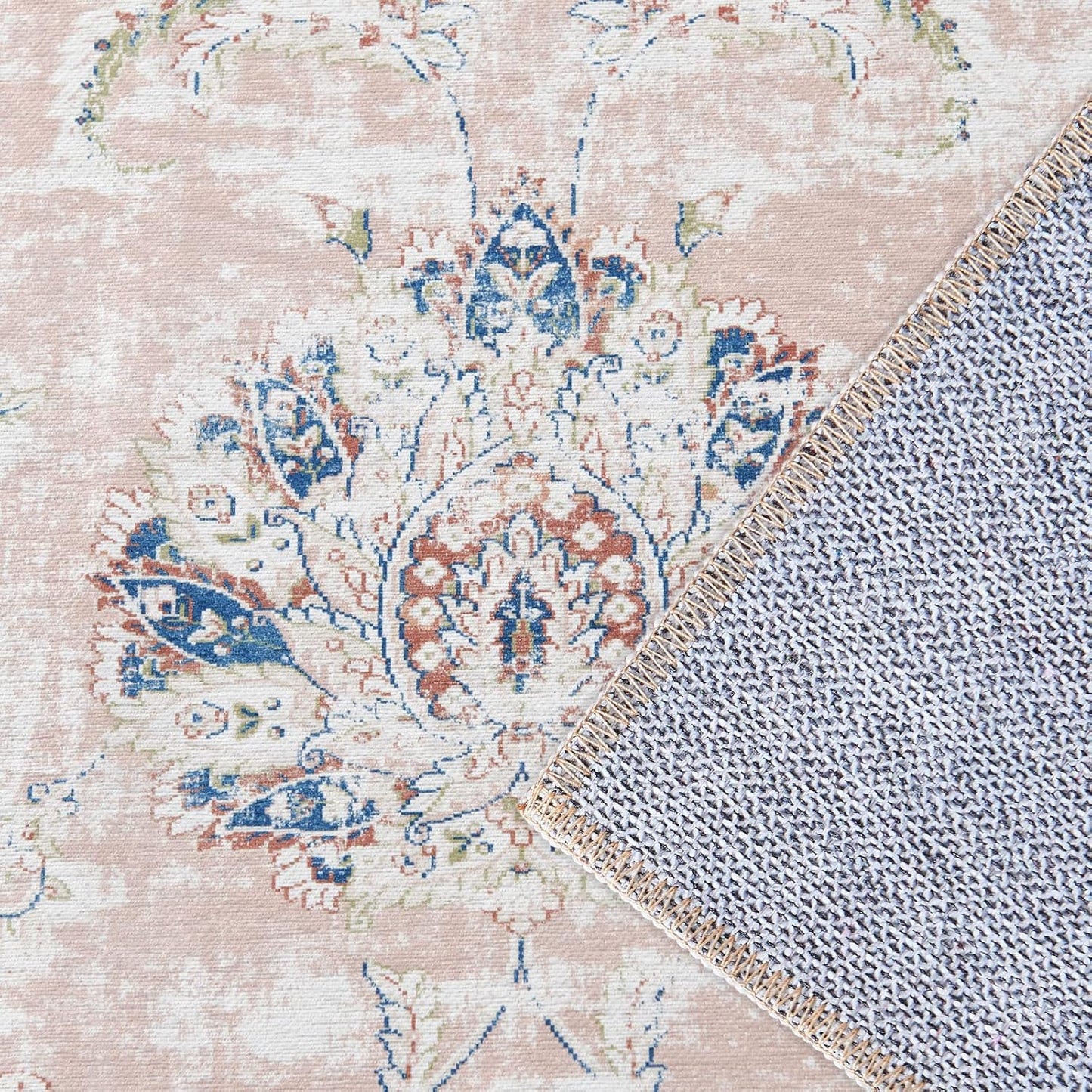 jinchan Hallway Runner Rug 3x8 Machine Washable Runner Rug Pink Vintage Floral Design Non-Slip Low Pile Ultra-Thin for Kitchen Laundry Room Bedroom Farmhouse (3‘x8',Pink)