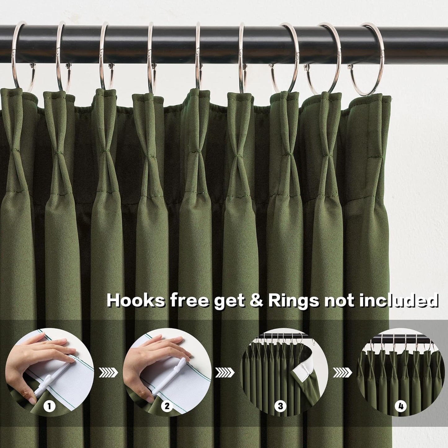 KEQIAOSUOCAI Olive Pinch Pleated Curtains 120 Inches Long, Blackout Dark Out Curtain for Living Dining Room Light Blocking Window Draperies(Dark Olive,40x120,2 Panels)