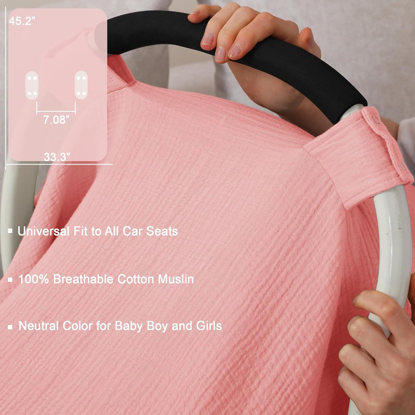 100% Muslin Cotton Car Seat Cover Baby, Carseat Canopy Cover, Universal Fit Stroller Covers for Boys and Girls (Pink)