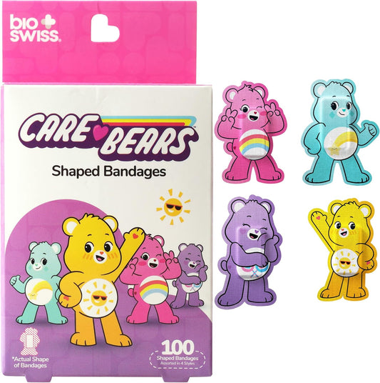 BioSwiss Care Bears Bandages, Unlock The Magic Care Bear Shaped Self Adhesive Bandage, Latex Free Sterile Wound Care, Fun First Aid Kit Supplies for Kids, 100 Count