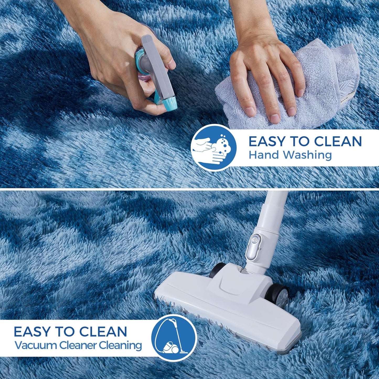 Ultra Soft Rug for Living Room, 3X5 Fluffy Shag Area Rug for Bedroom, Modern Shaggy Carpets Fuzzy Rug for Teens Dorm Nursery Home Decor Aesthetic, Upgrade Anti-Skid Durable, Tie-Dyed Blue Grey