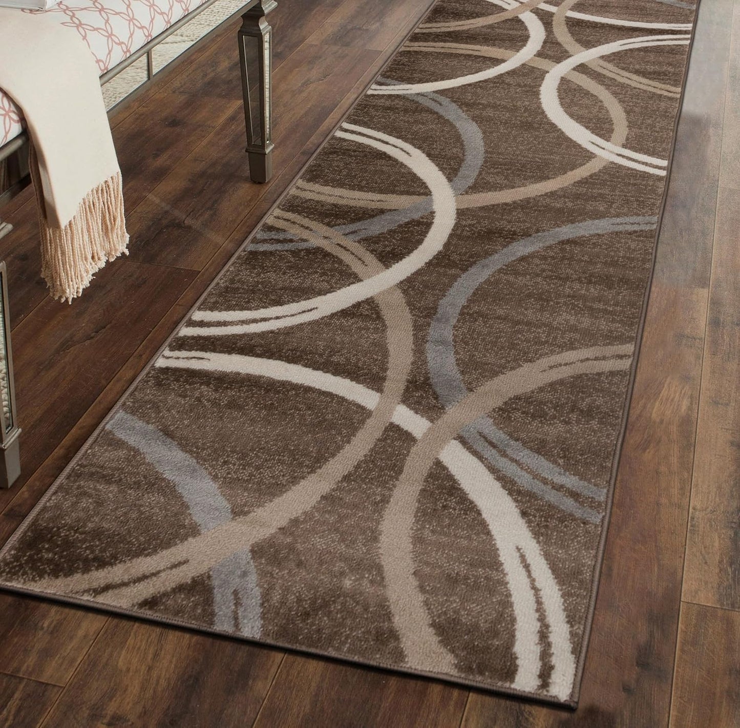 Rugshop Modern Wavy Circles Design Runner Rug 2' x 7' 2" Brown