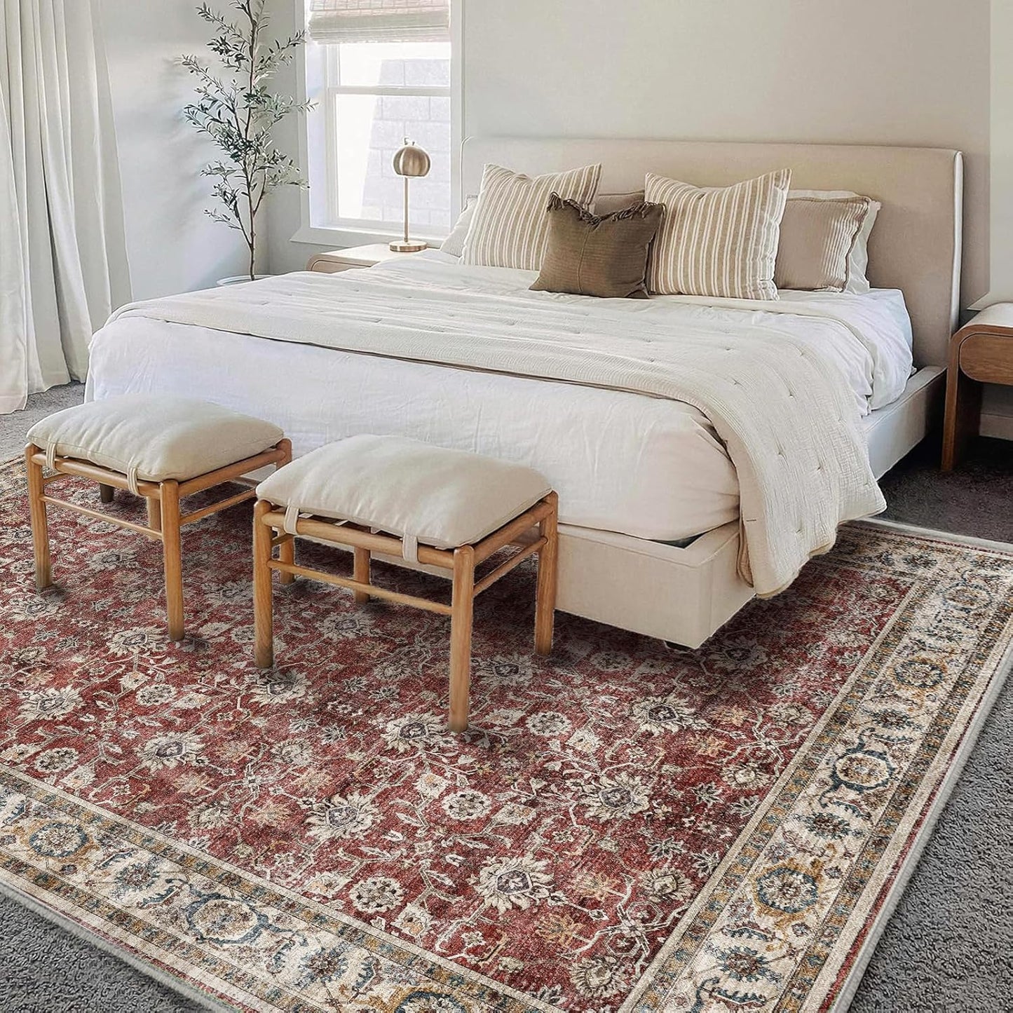 Washable Area Rug 10'x14' Boho Design Non-Shedding Easy Care Ideal for High Traffic Areas in Living Room Bedroom Office Coffee Table Kitchen Large Carpet