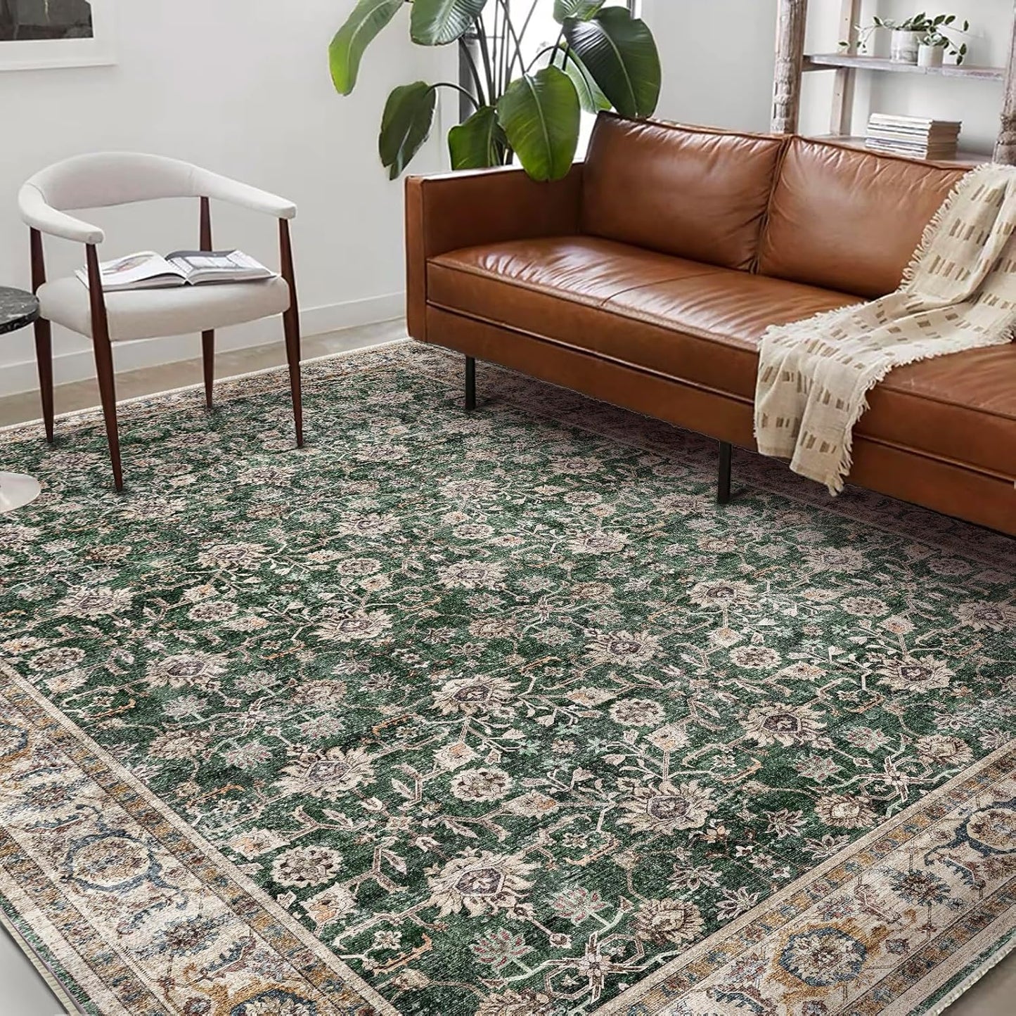 Washable Area Rug 8'x10' Retro Boho Design Non-Shedding Non-Slip Easy Care Ideal for High Traffic Areas in Living Room Bedroom Office Coffee Table Kitchen Large Carpet