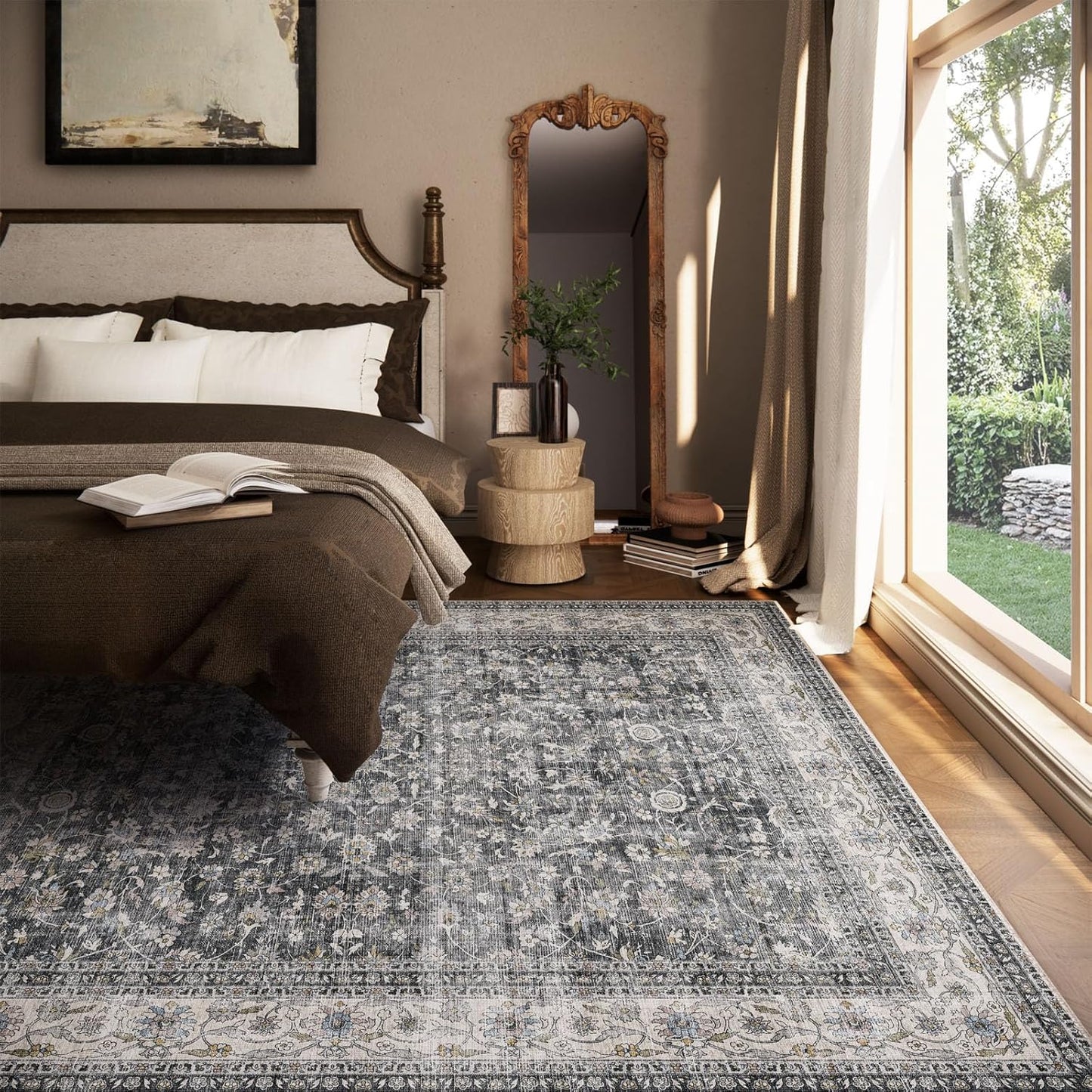 Machine Washable Rugs for Living Room: 5x7 Bedroom Rug Vintage Boho Area Rug Stain Resistant Non Slip Low Pile Lightweight Soft Carpets for Living Room Dining Room Kitchen Nursery Kids Room Farmhouse