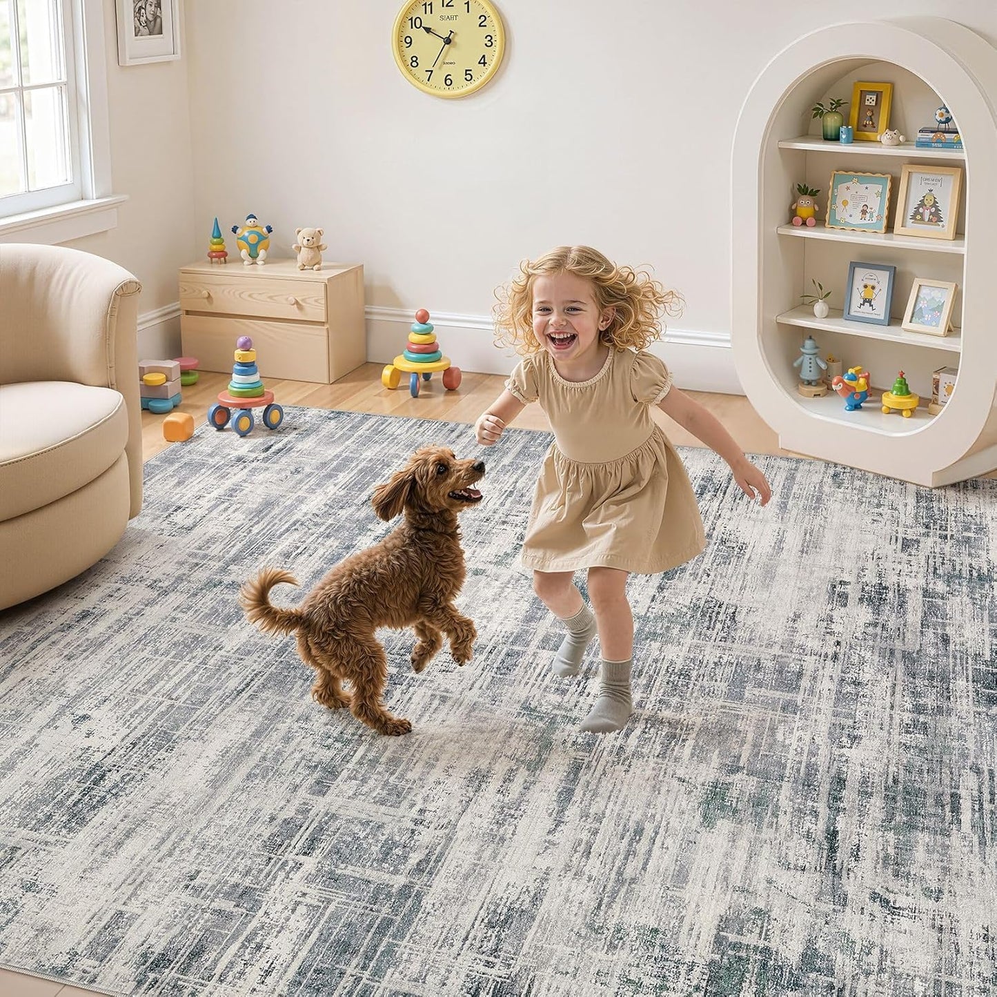 Area Rug for Living Room: 10x12 Washable Neutral Abstract Modern Soft Rugs Non Slip Indoor Floor Stain Resistant Large Carpet for Bedroom Dining Room Office Nursery - Gray