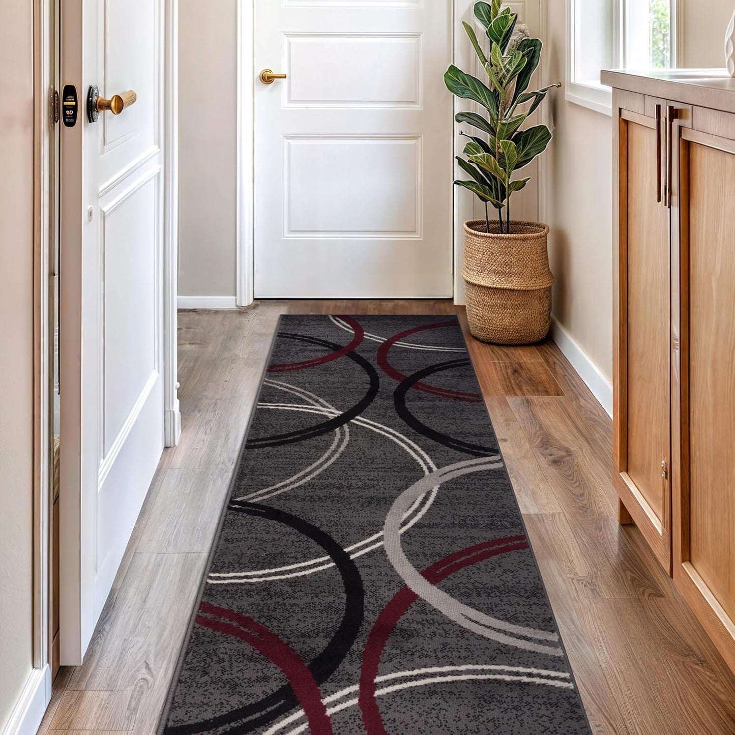 Rugshop Modern Wavy Circles Design Runner Rug 2'7" x 8' Red