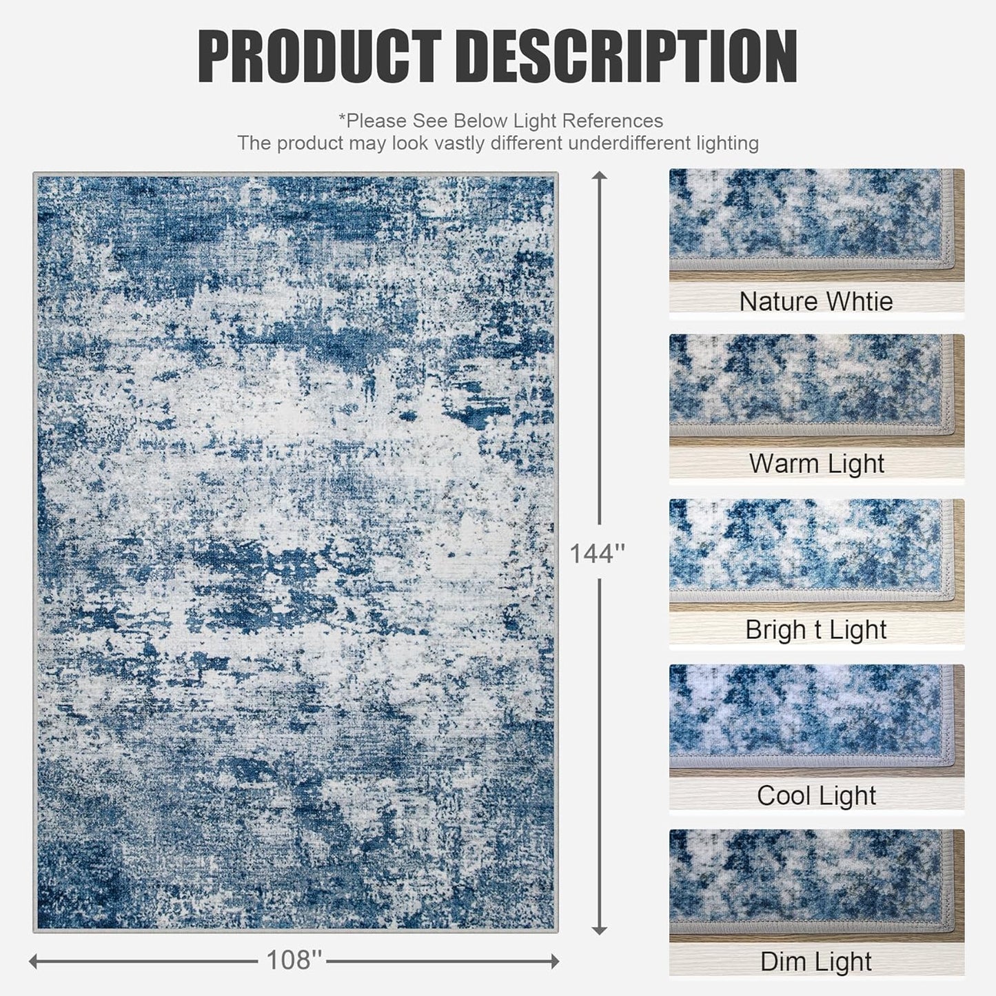 6x9 Area Rug Living Room Rug: Washable Modern Abstract Soft Thin Rug Indoor Floor No Slip Stain Resistant Carpet for Bedroom Dining Room Farmhouse Nursery Home Office - Blue