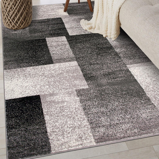 Rugshop Modern Distressed Boxes Area Rug 3' 3" x 5' Gray