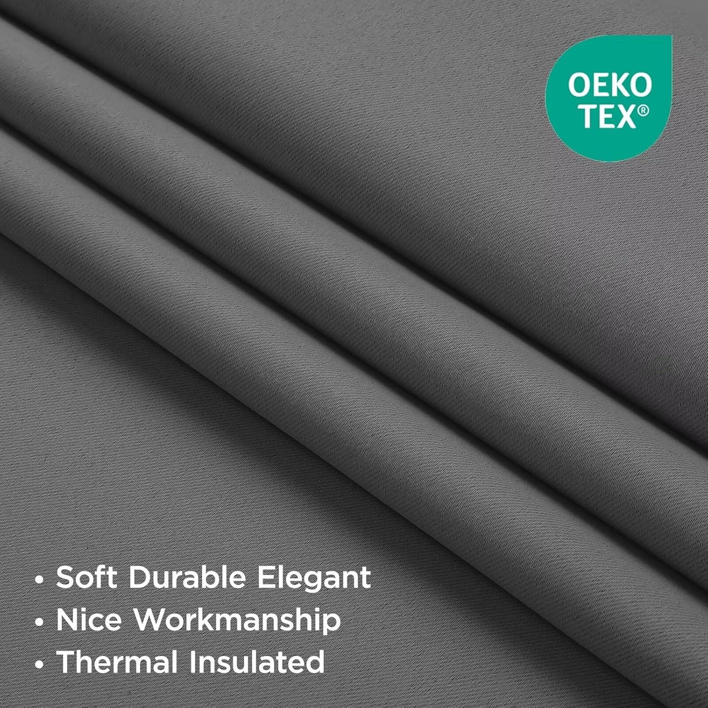 Joydeco 72 Inch Blackout Curtains for Bedroom, Thermal Insulated Black Out Curtains, Room Darkening Drapes for Living Room Window Rod Pocket Back Tab (W52 x L72 Inch, Light Grey)