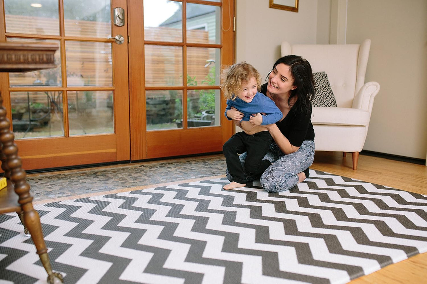 Baby Care Play Mat (Large, Zig Zag - Black) 82'' x 55'' Original One-Piece Reversible Rollable Waterproof Play Mat for Infants, Babies, Toddler, and Kids