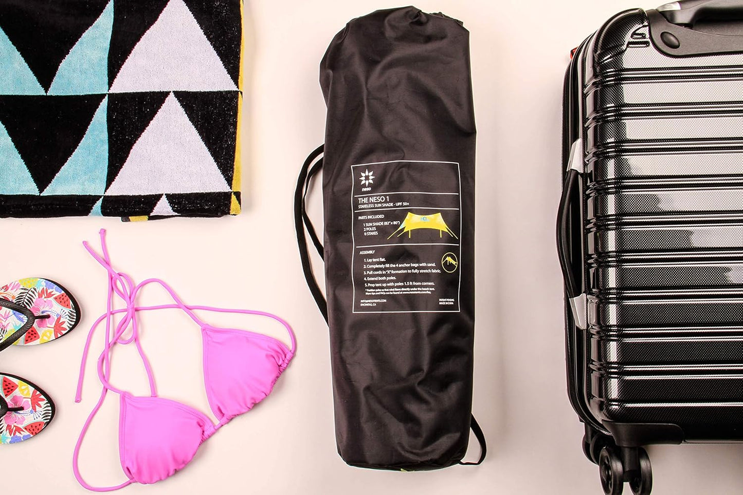 Neso Tents Beach Tent with Sand Anchor, Portable Canopy Sunshade - 7' x 7' - Patented Reinforced Corners (Sunshine)