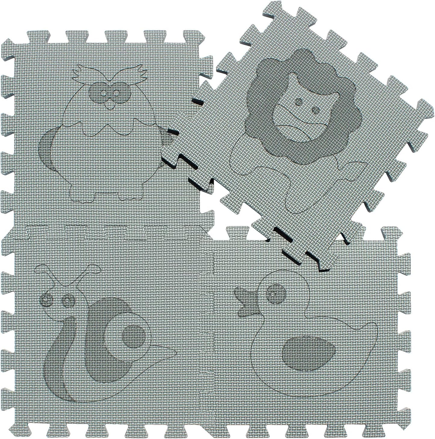 qqpp EVA 18 Tiles Baby Play Mat for Playing, Interlocking Foam Floor Mats for Tummy Time & Crawling, Puzzle Flooring Tiles with Animals Laser Pattern for Kids. Gray. QL-11(L) b18N