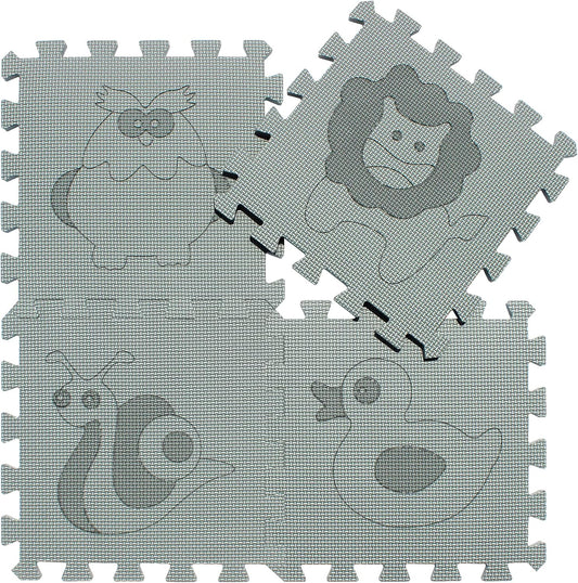 qqpp EVA 18 Tiles Baby Play Mat for Playing, Interlocking Foam Floor Mats for Tummy Time & Crawling, Puzzle Flooring Tiles with Animals Laser Pattern for Kids. Gray. QL-11(L) b18N