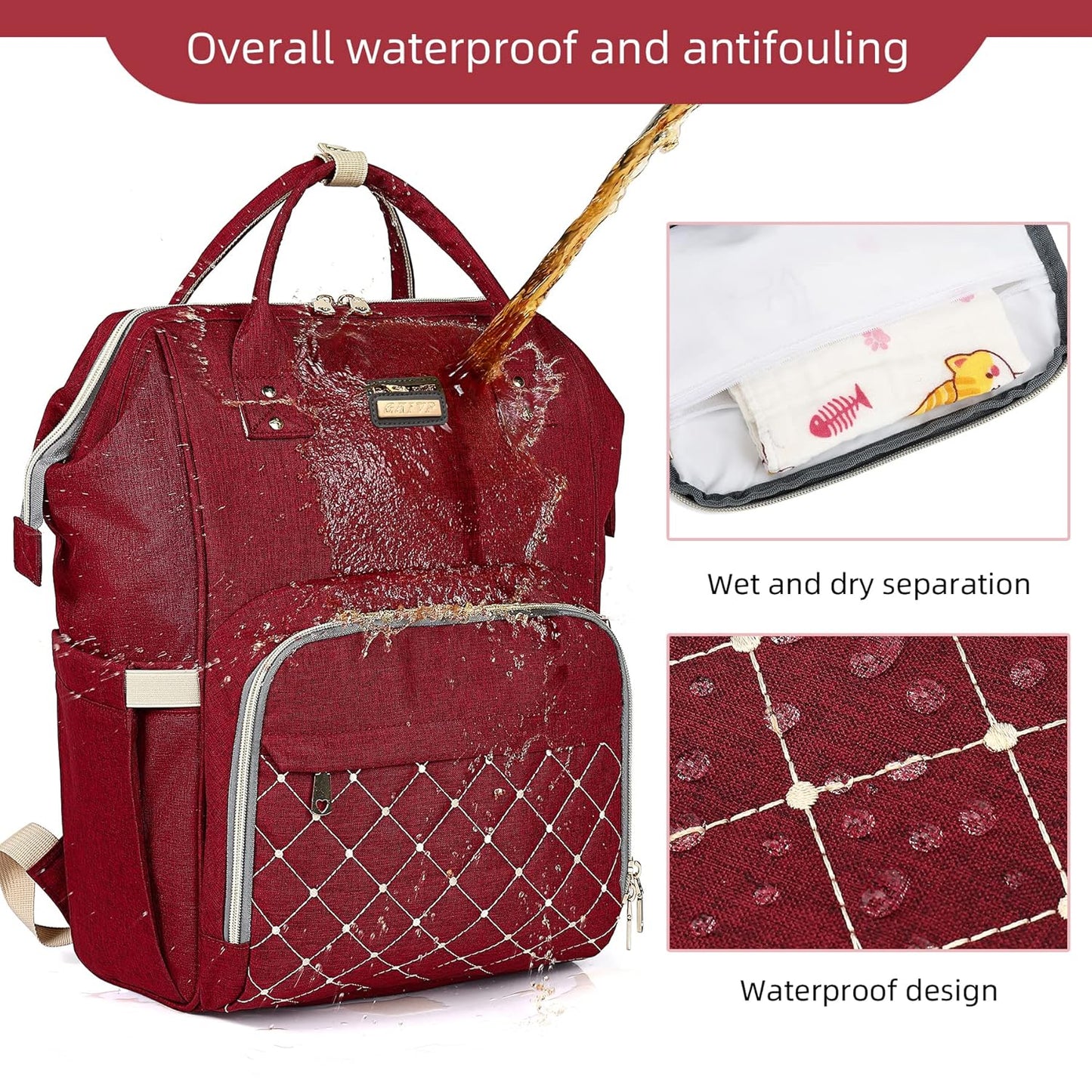 Diaper Bag Backpack, Diaper Bags for Baby Girls Boys, Baby Bags for Moms Dads, Nappy Changing Bag with Insulated Pockets,Multi-functional Waterproof Backpack with Stroller straps-Red