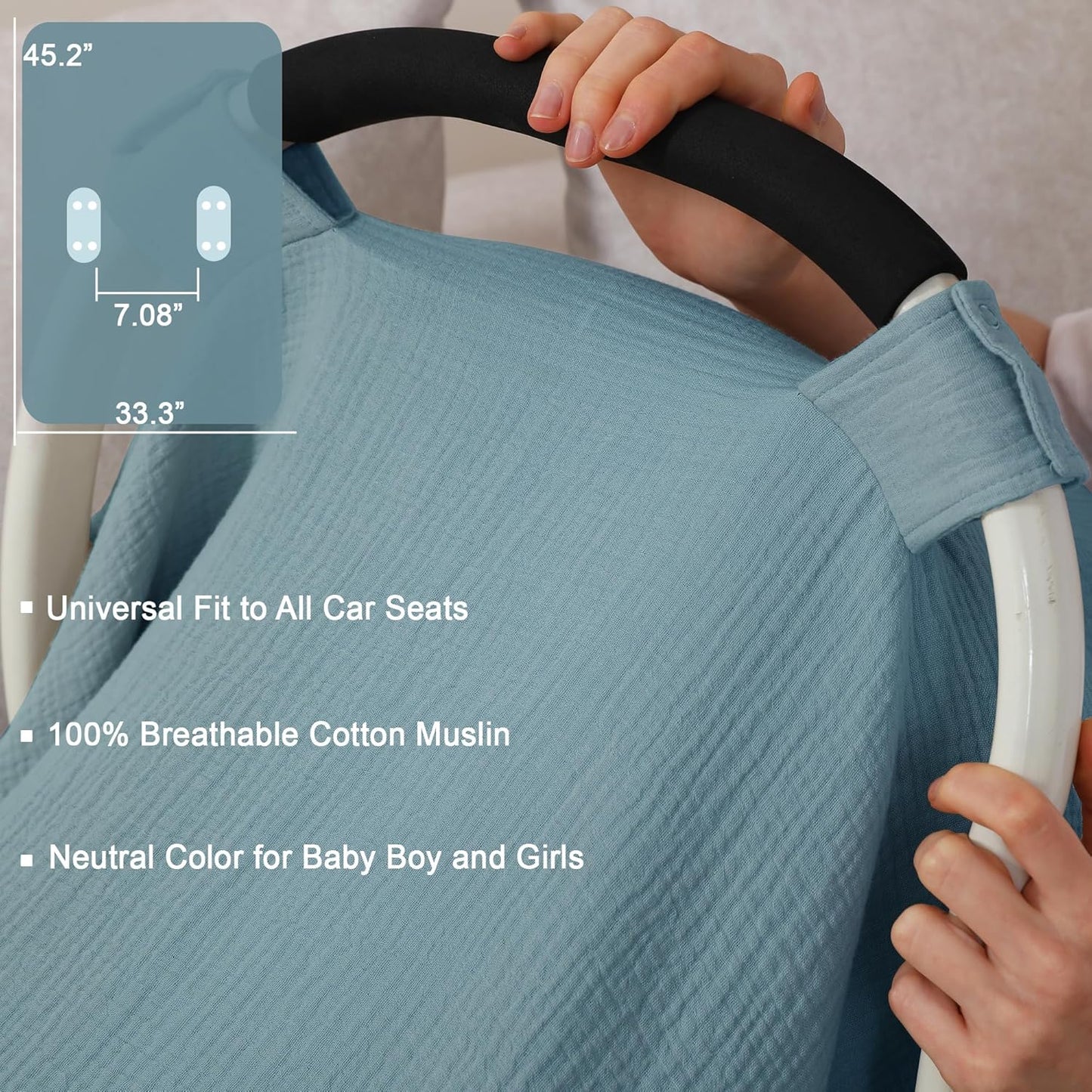 100% Muslin Cotton Car Seat Cover Baby, Carseat Canopy Cover, Universal Fit Stroller Covers for Boys and Girls (Blue)