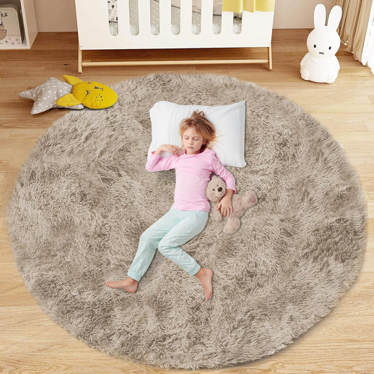 4FT Round Rug for Bedroom: Fluffy Shag Soft Washable Rugs Circle Small Fuzzy Plush Indoor Carpet for Living Room Nursery Playroom Dorm Kids Girls Boys Room (Camel, 4'x4')