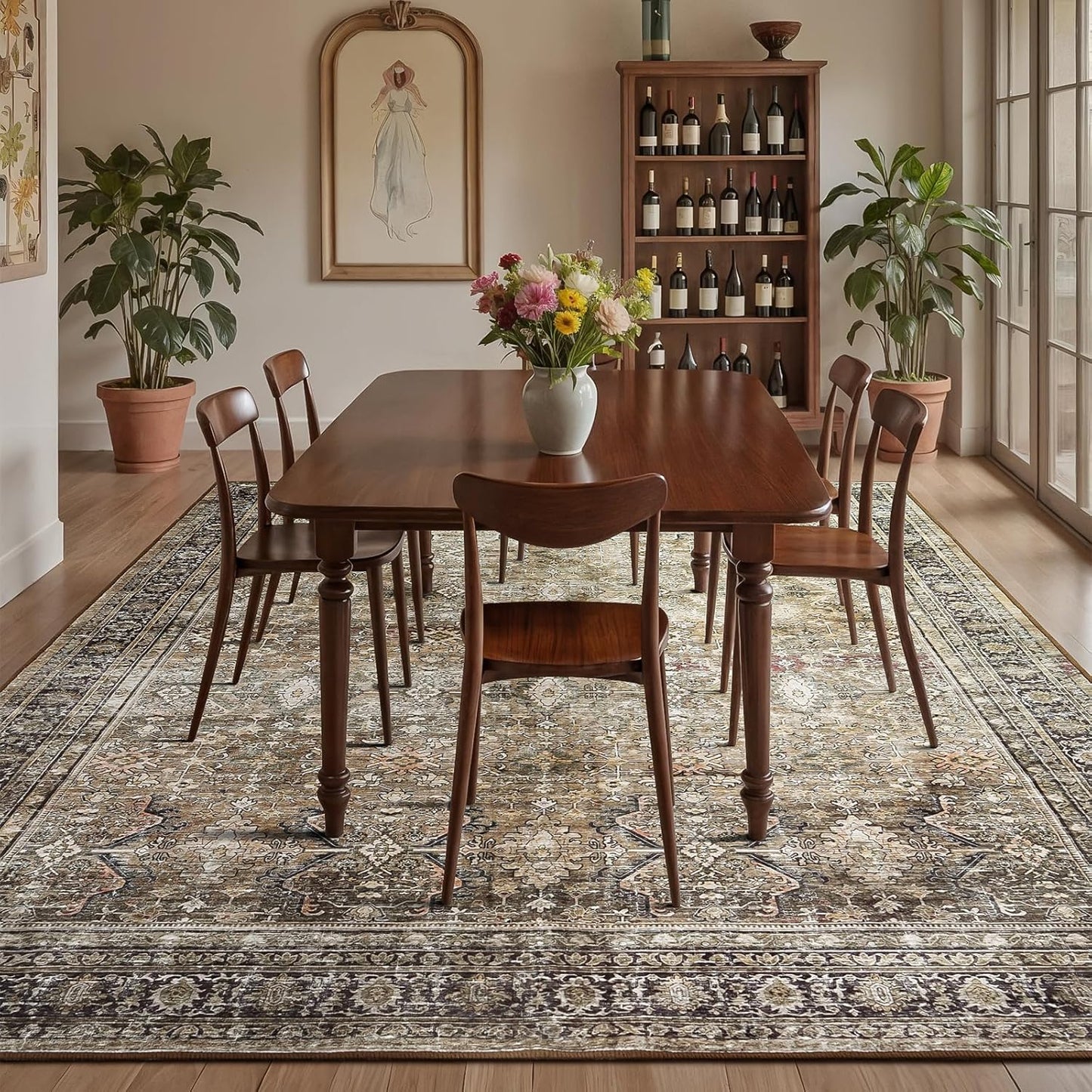 Lofus 9x12 Area Rug for Living Room,Brow Washable Large Rugs with Non-Slip Backing,Soft Neutral Carpets for Bedroom Dining Room Home Office Indoor Nursery