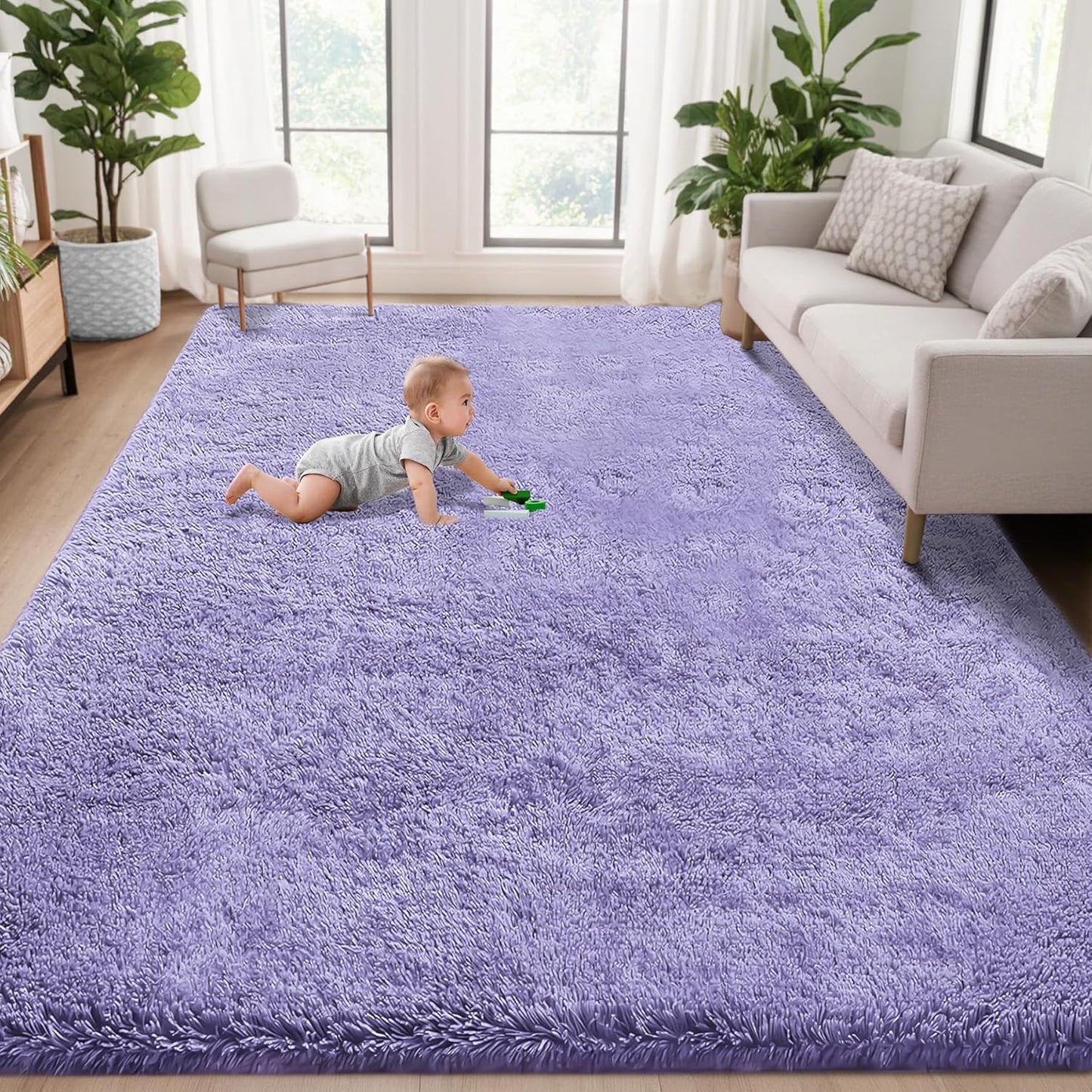 5x7 Area Rug for Living Room: Fluffy Shag Soft Washable Rugs Fuzzy Plush Indoor Carpet for Bedroom Nursery Playroom Dorm Kids Girls Boys Room (Purple, 5'x7')