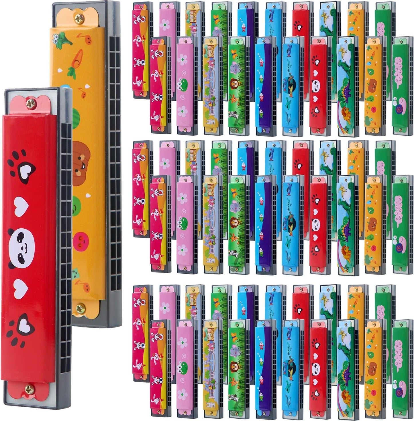 80 Pcs Children's Harmonica Bulk - 16 Hole Plastic Cartoon Harmonica Toy for Kids - Musical Instrument for Birthday Party Favors, Random Color Pattern