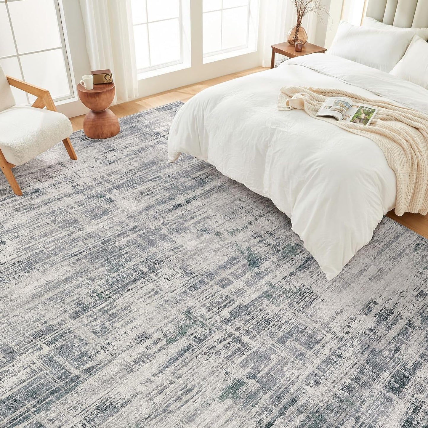 Area Rug for Living Room: 9x12 Washable Neutral Abstract Modern Soft Rugs Non Slip Indoor Floor Stain Resistant Large Carpet for Bedroom Dining Room Office Nursery - Gray