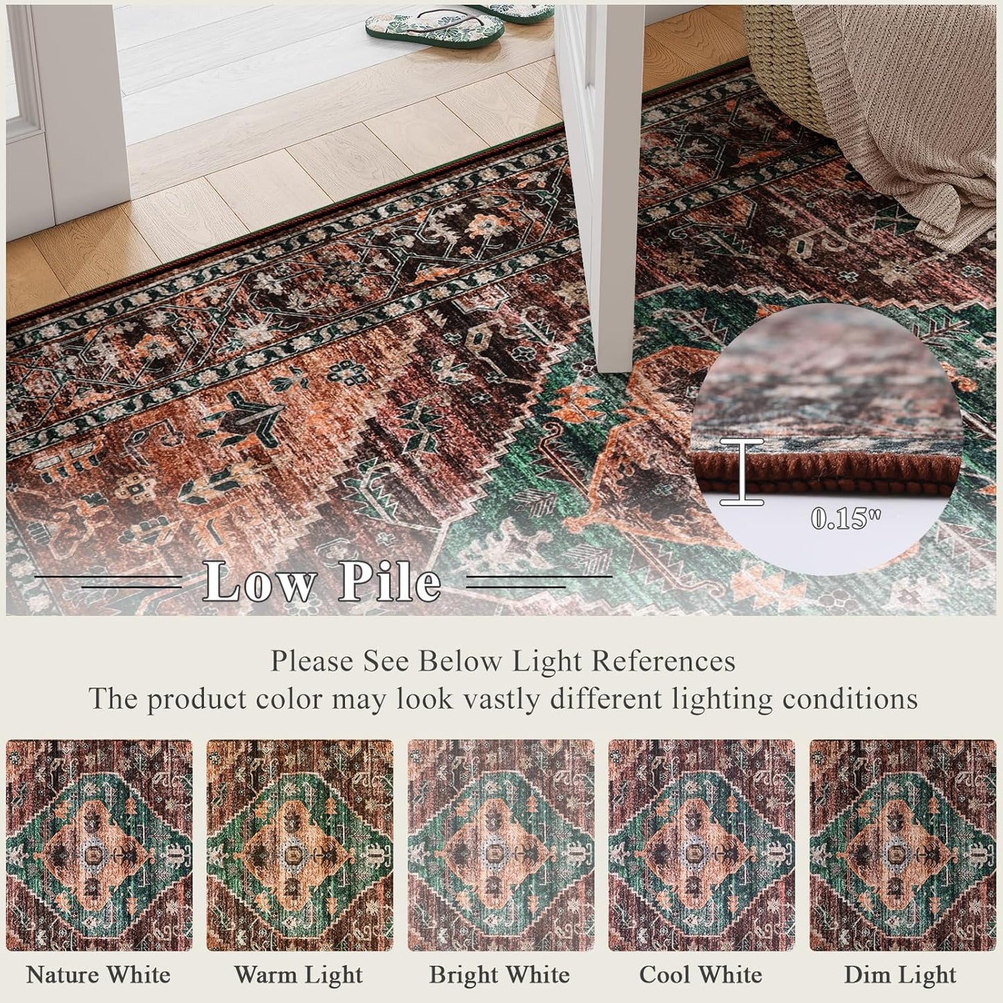 Lahome Area Rugs 5x7 for Living Room - Washable Non-Slip Ultra-Thin Bedroom Carpet, Non-Shedding Oriental Vintage Distressed Carpet Rug for Dining Room Office