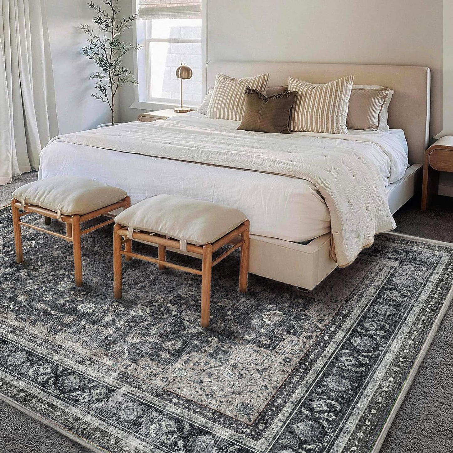 Washable Area Rug 10'x14' Boho Design Non-Shedding Easy Care Ideal for High Traffic Areas in Living Room Bedroom Office Coffee Table Kitchen Large Carpet