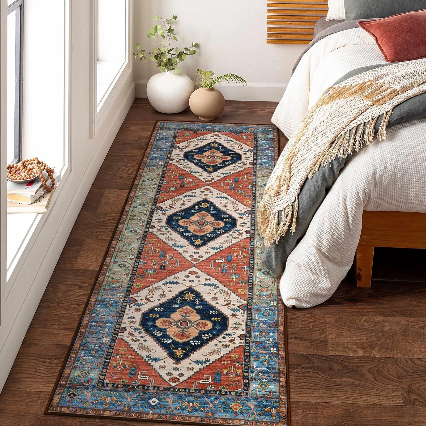 Lahome Boho Hallway Runner Rug - 2x6 Kitchen Runner Rugs Non Skid Washable Non-Slip Laundry Room Rug Throw Low-Plie Bathroom Oriental Distressed Carpet for Entrance Bedroom Living Room