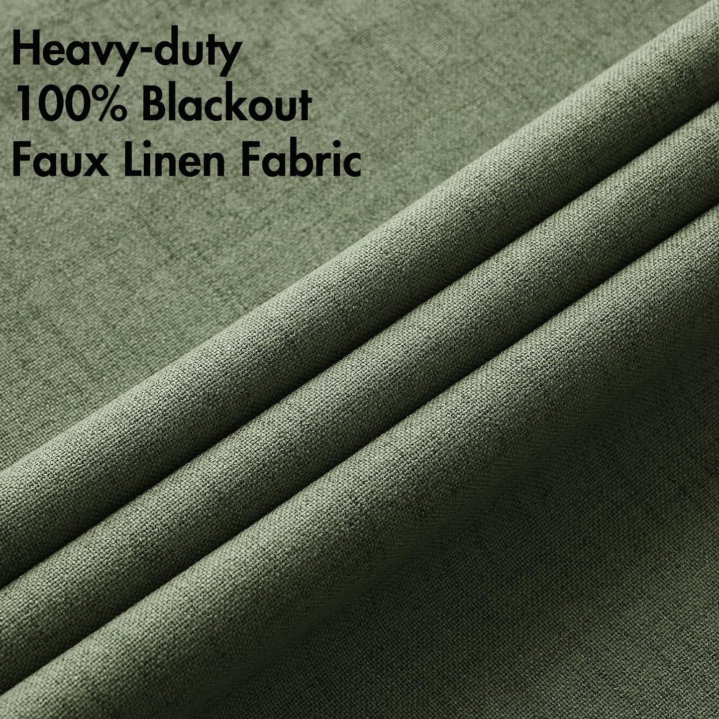 MIULEE 100% Blackout Linen Textured Curtains for Bedroom Solid Thermal Insulated Olive Green Grommet Room Darkening Curtains & Drapes Luxury Decor for Living Room Nursery 52 x 96 Inch (2 Panels)