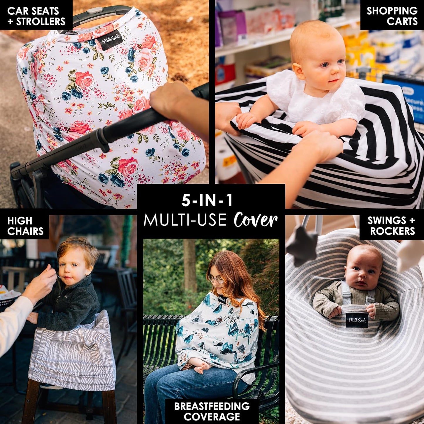 Milk Snob Original 5-in-1 Cover - Added Privacy for Breastfeeding, Baby Car Seat, Carrier, Stroller, High Chair, Shopping Cart, Lounger Canopy - Newborn Essentials, Nursing Top, French Floral