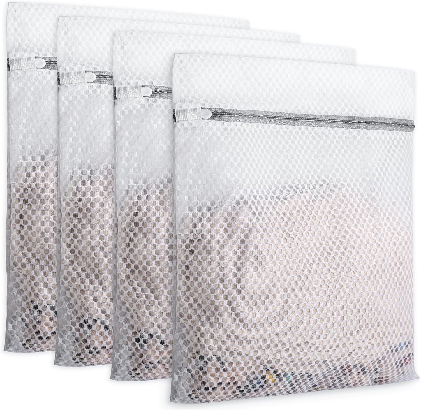 Laundry Bags 4 Pcs Mesh - 12 x 16 Inches, Durable Zipper Mesh Wash Bags for Delicates & Traveling