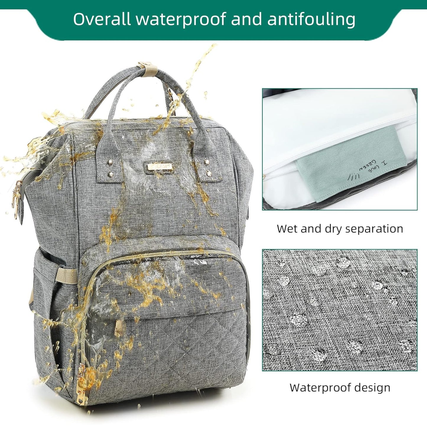 Diaper Bag Backpack, Diaper Bags for Baby Girls Boys, Baby Bags for Moms Dads, Nappy Changing Bag with Insulated Pockets,Multi-functional Waterproof Backpack with Stroller straps - Grey