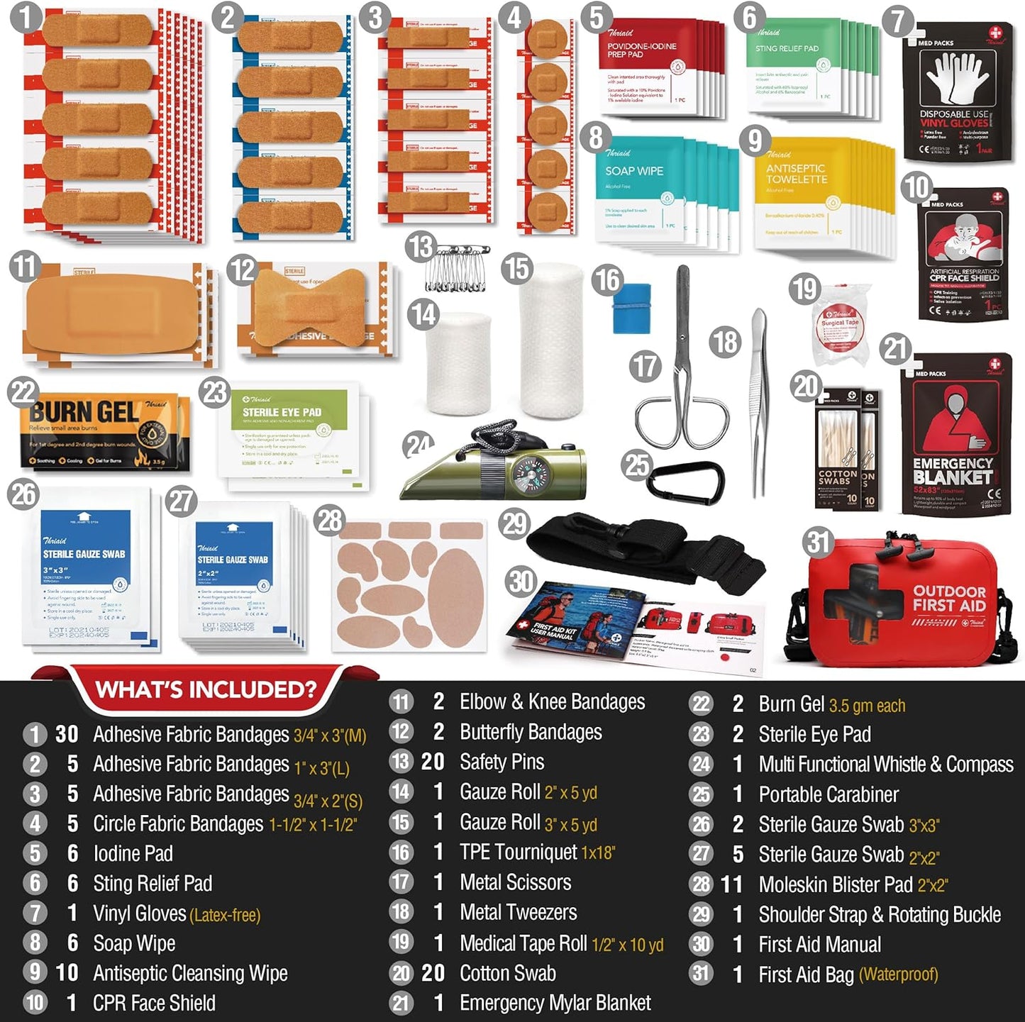 152 PCS Waterproof First Aid Kit, Portable Small Boat Dry Bag Bug Out Bags, Emergency Medical Kit Ideal for Boating, Camping, Fishing, Kayaking, Floating, Red