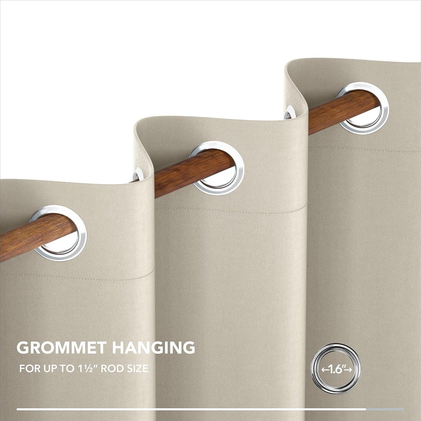 Deconovo Blackout Curtains, Room Darkening Thermal Insulated Window Drapes, Noise Reducing, Grommet Top, 2 Panels 42W x 63L Inch Machine Washable for Bedroom Living Room Nursery Light Beige