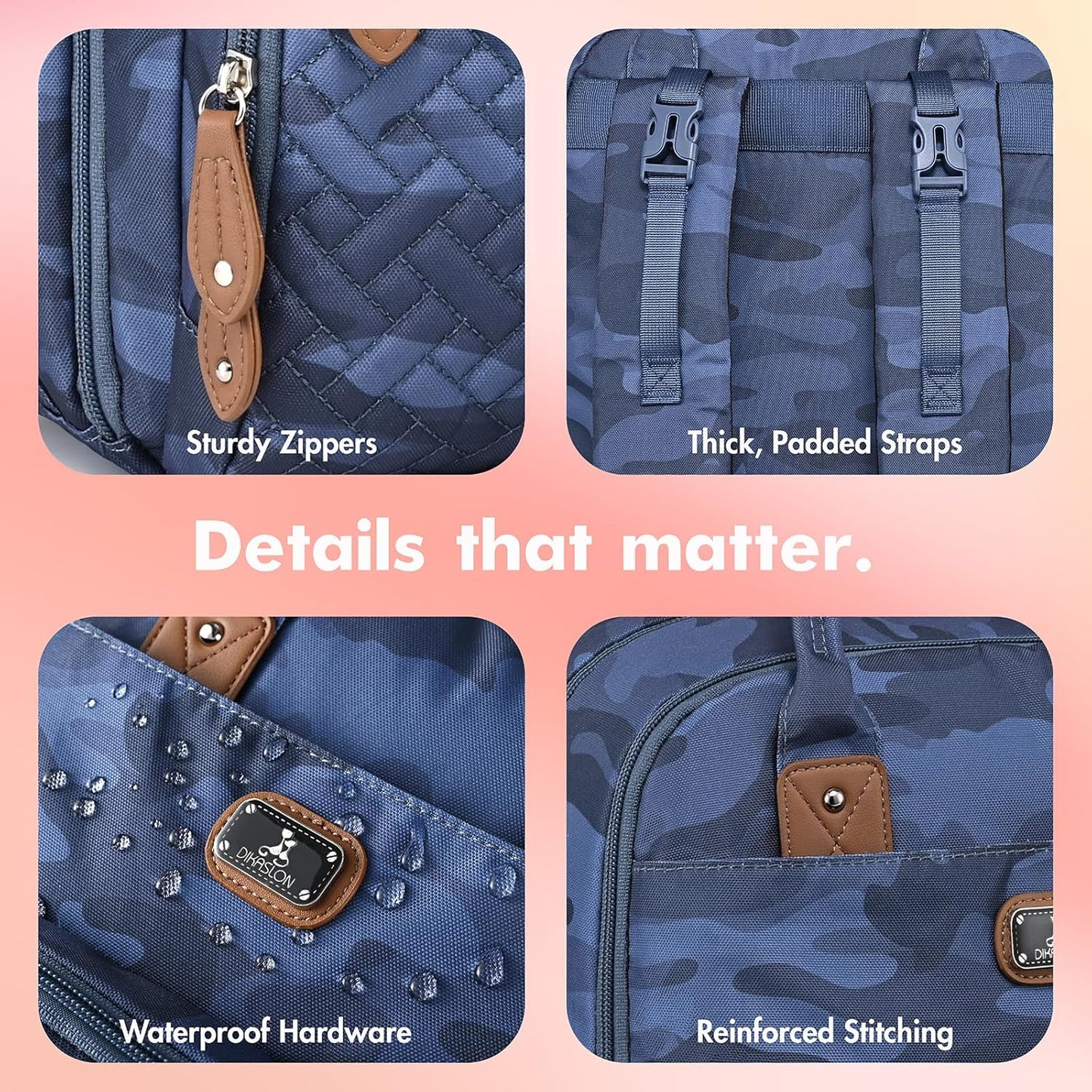 Dikaslon Diaper Bag Backpack with Changing Pad, Pacifier Case and Stroller Straps, Large Unisex Baby Bags for Boys Girls, Camo