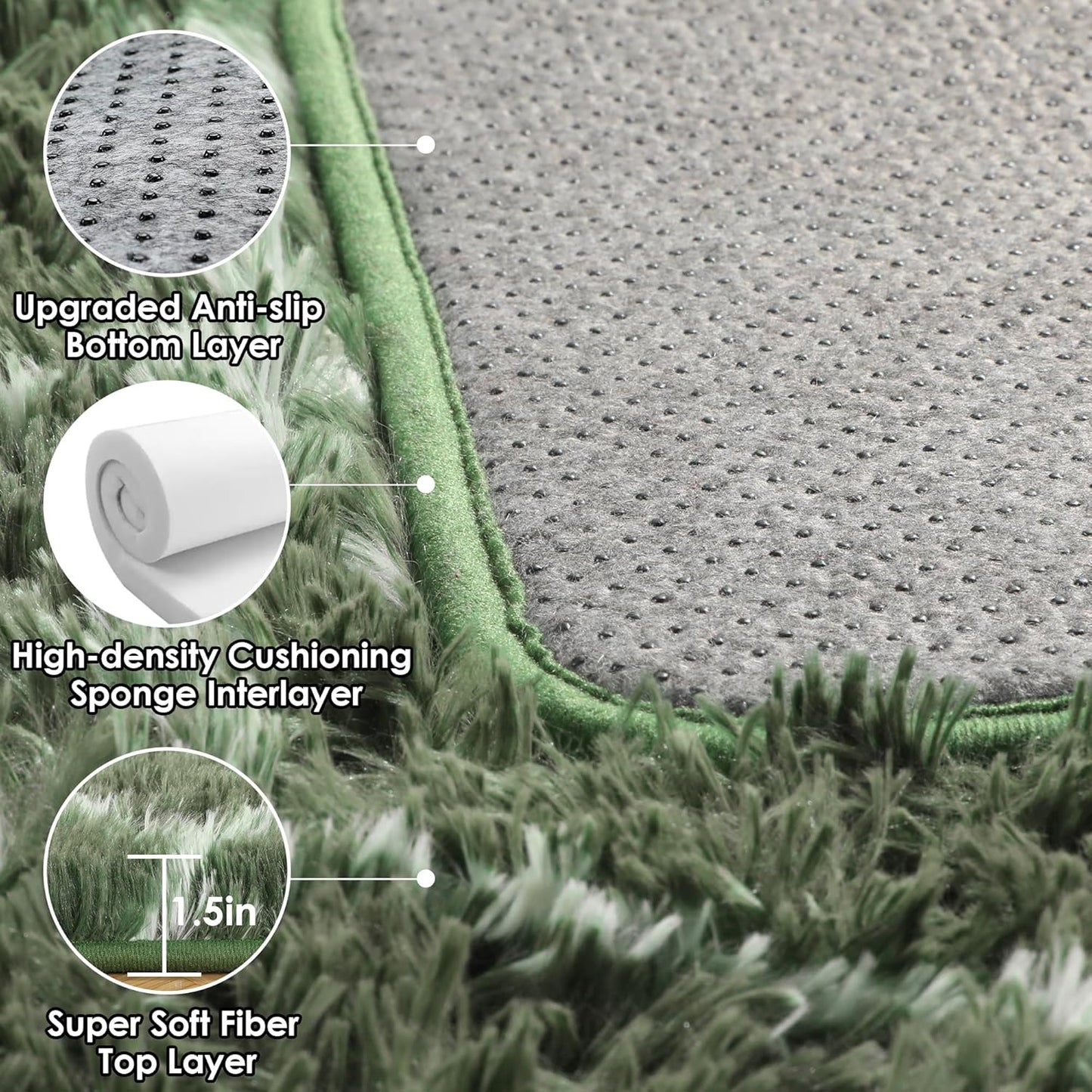 ONASAR Area Rugs for Bedroom Living Room, Washable 4x6 Fluffy Olive Green and White Throw Rug, Shaggy Geometric Floor Mat for Home Decor Aesthetic, Soft Plush Fuzzy Carpet for Nursery Kids Teen Dorm