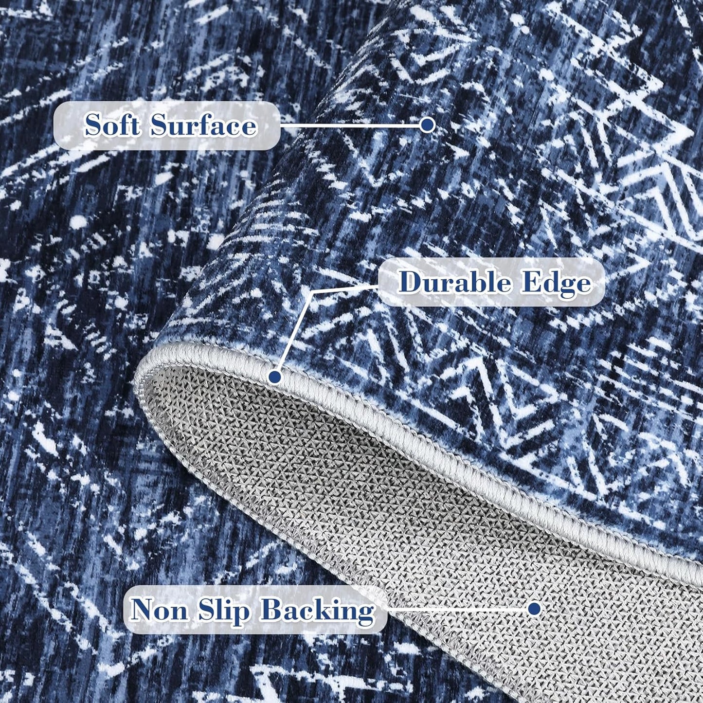 COZYLOOM 6x9 Washable Area Rug Vintage Non Slip Low Pile Rug Soft Throw Floor Cover Geometric Tribal Foldable Indoor Carpet for Living Room Bedroom Playroom Nursery, Blue