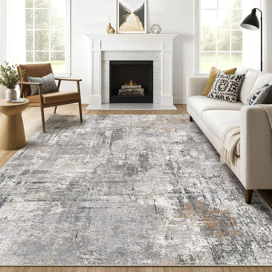 10x14 Area Rugs Living Room: Washable Large Abstract Modern Soft Rug Stain Resistant Indoor Floor Non Slip Accent Carpet for Bedroom Nursery Playroom Office Dining Room Dorm Home House- Gray Rust