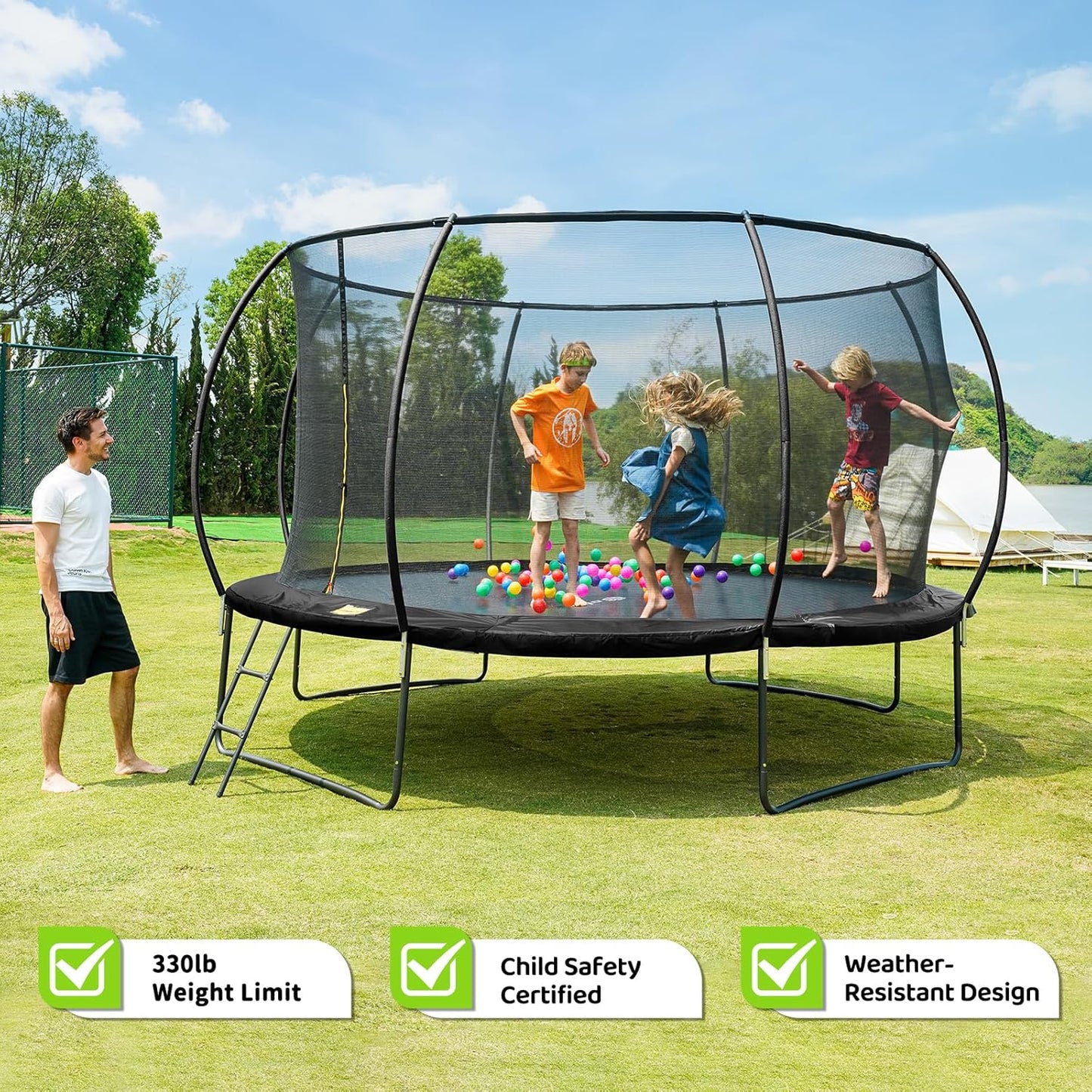 Gigu 10FT 12FT 14FT Recreational Trampolines with Enclosure Net and Ladder and Anti-Rust Coating, ASTM Approved Trampoline Outdoor for Kids and Adults Outdoor Yard Trampolines